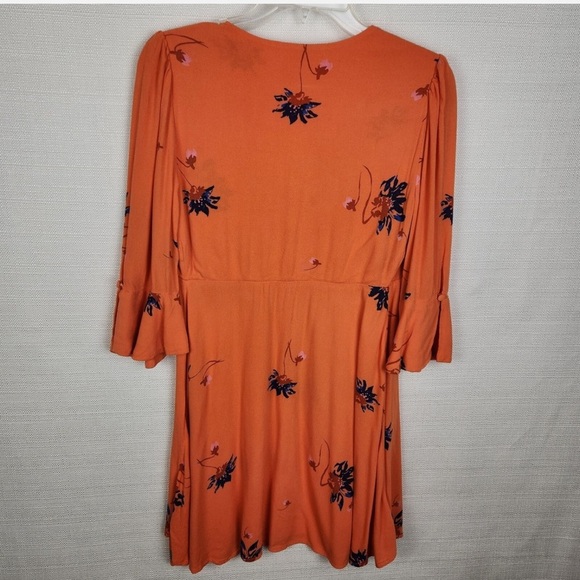 Free People Time On My Side Mini Wrap Dress Floral Orange - Picture 4 of 7